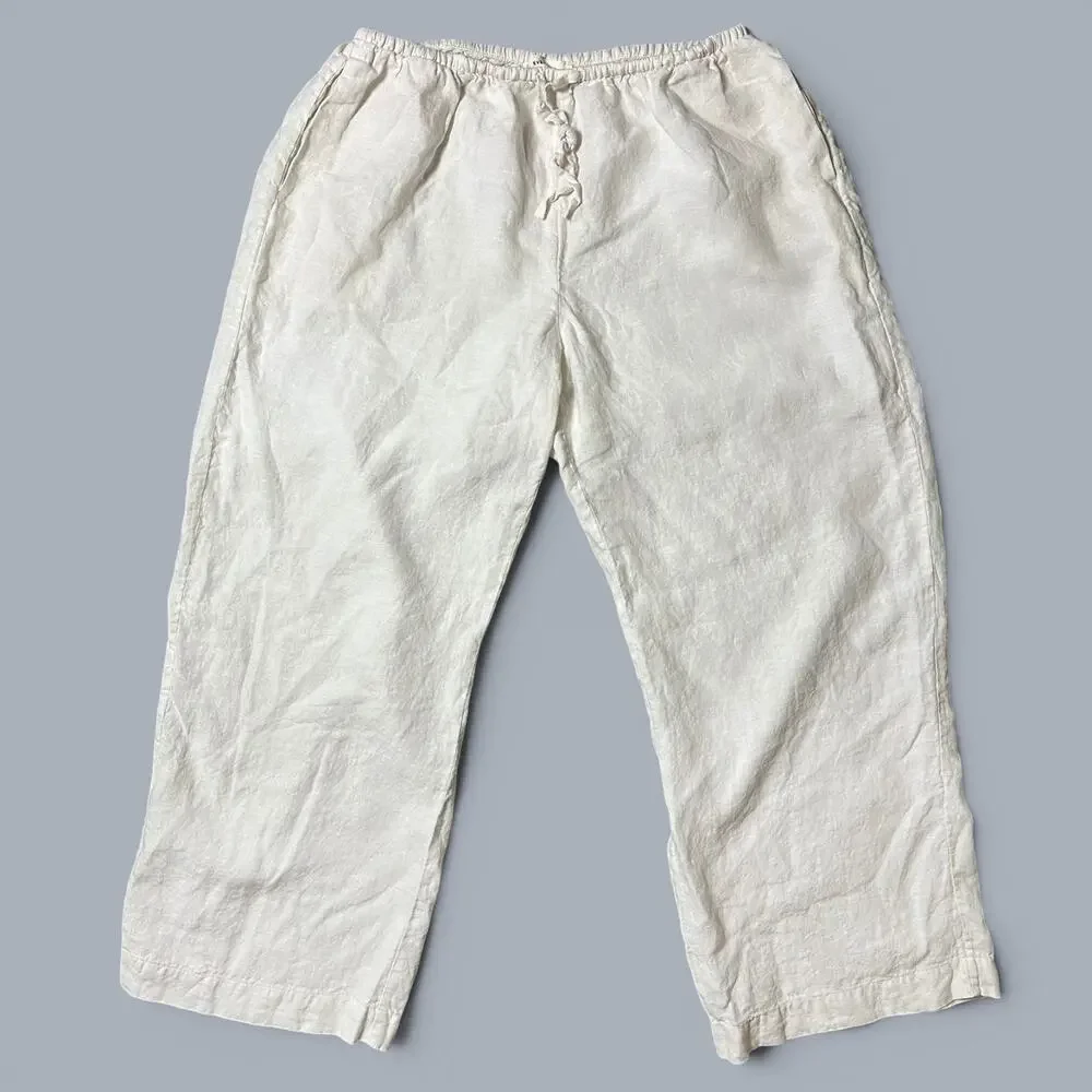 Everlane European Flax Linen Drawstring Pants Womens Size L Off White Pull On